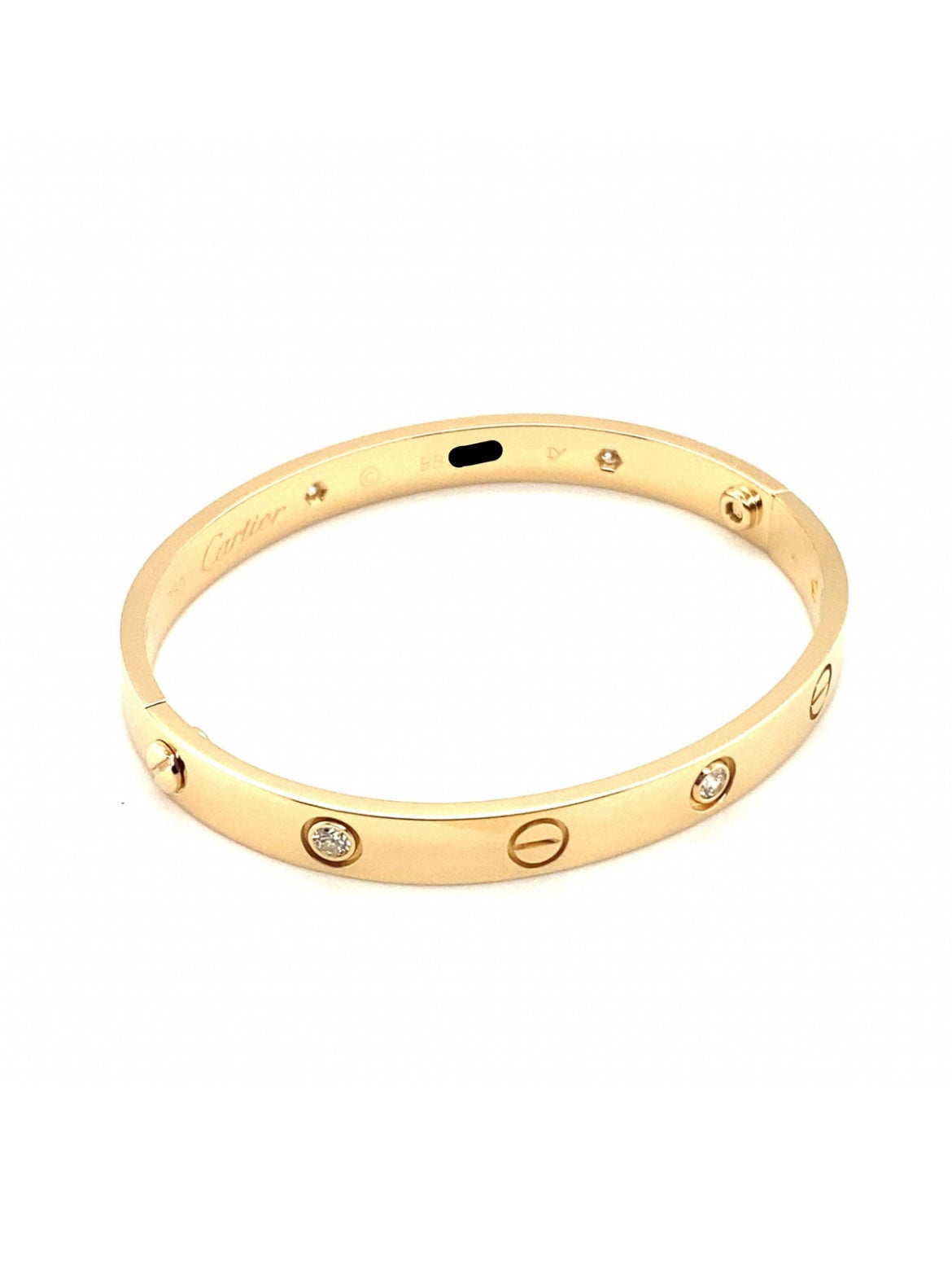 Cartier vintage 18k Yellow Gold 6 Diamonds Old Screw Bracelet Size:17