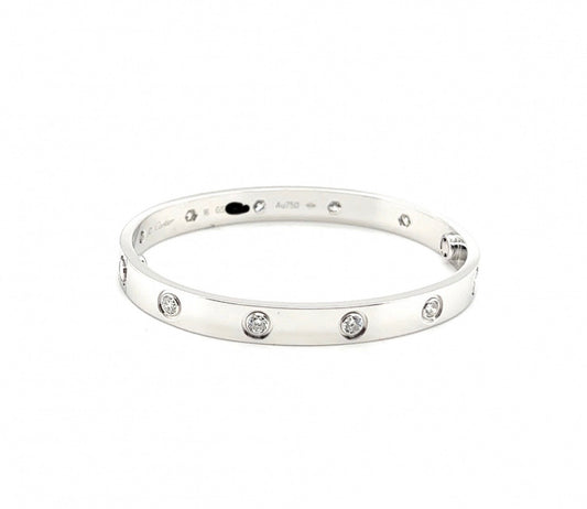 Cartier 18k White Gold 10 Diamonds Love CLASSIC bracelet Size 16