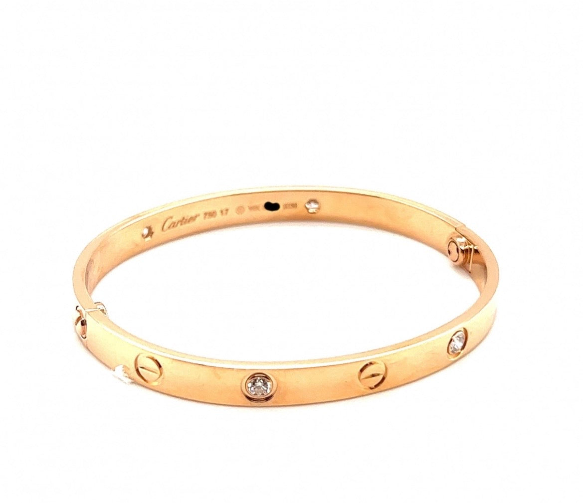 Cartier 18k Rose Gold 4 Diamonds CLASS Love Bracelet Size 17