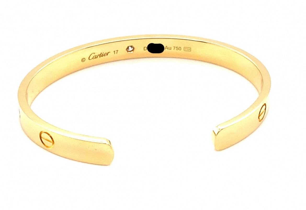 Cartier 18k Yellow Gold 1 Diamond Cuff bracelet Size 17