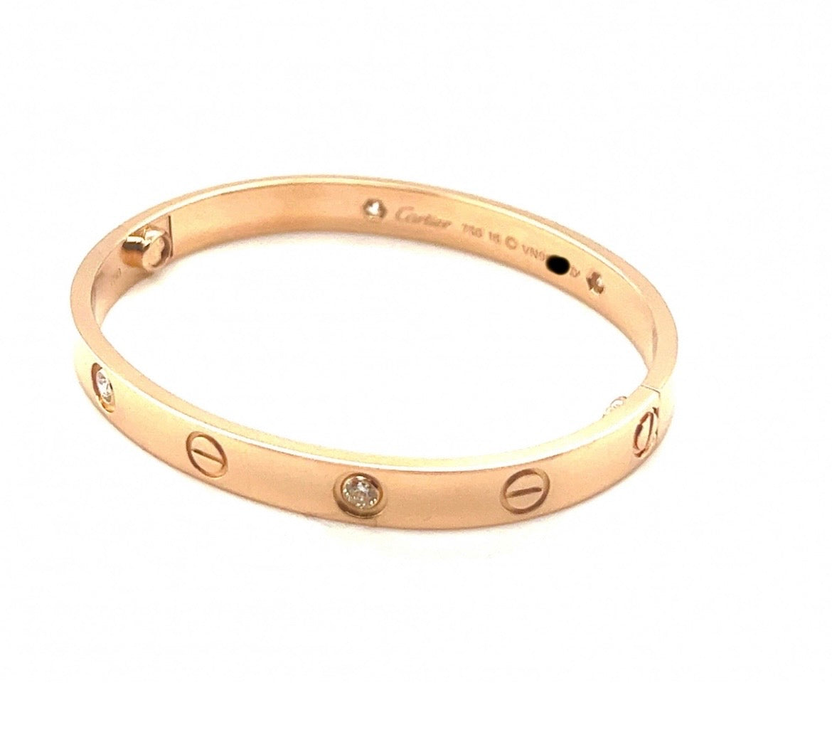 Cartier 18k Rose Gold 4 Diamonds CLASS Love Bracelet Size 16