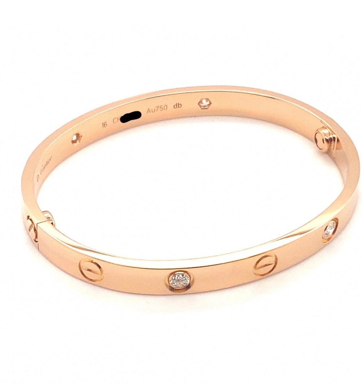 Cartier 18k Rose Gold 4 Diamonds CLASSIC Love Bracelet Size 16