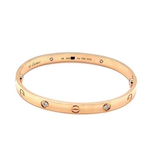 Cartier 18k Rose Gold 4 Diamonds love bracelet Size 18 CLASSIC MODEL