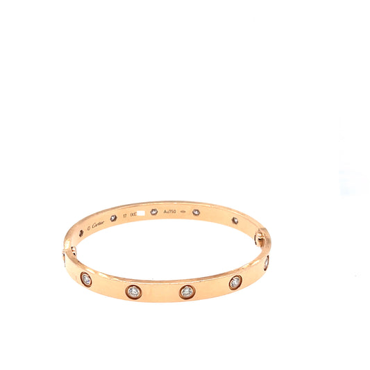 Cartier 18k Rose Gold 10 Diamonds CLASSIC Bracelet Size 17