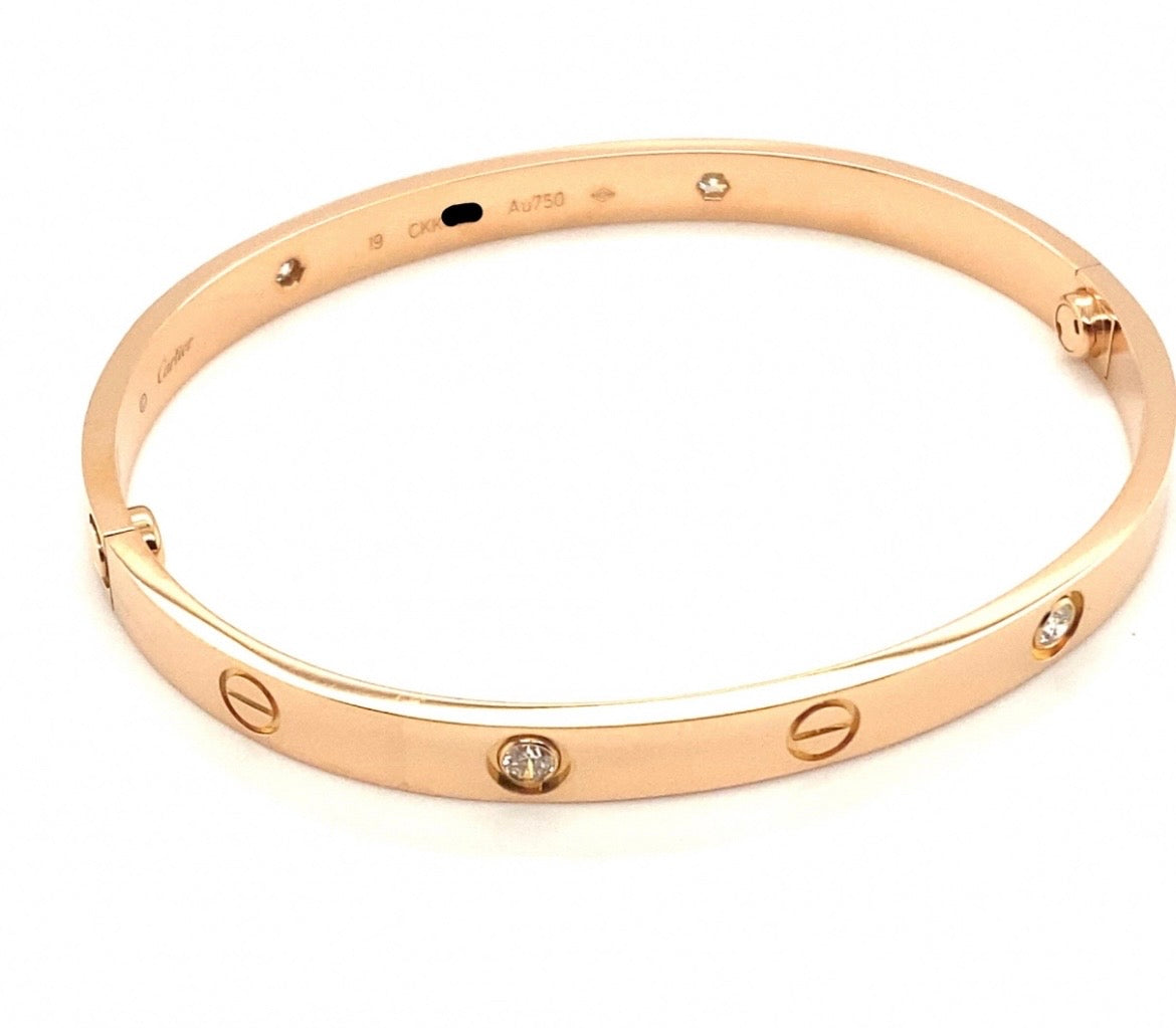 Cartier 18k Rose Gold 4 Diamonds Bracelet Size 19 CLASSIC MODEL