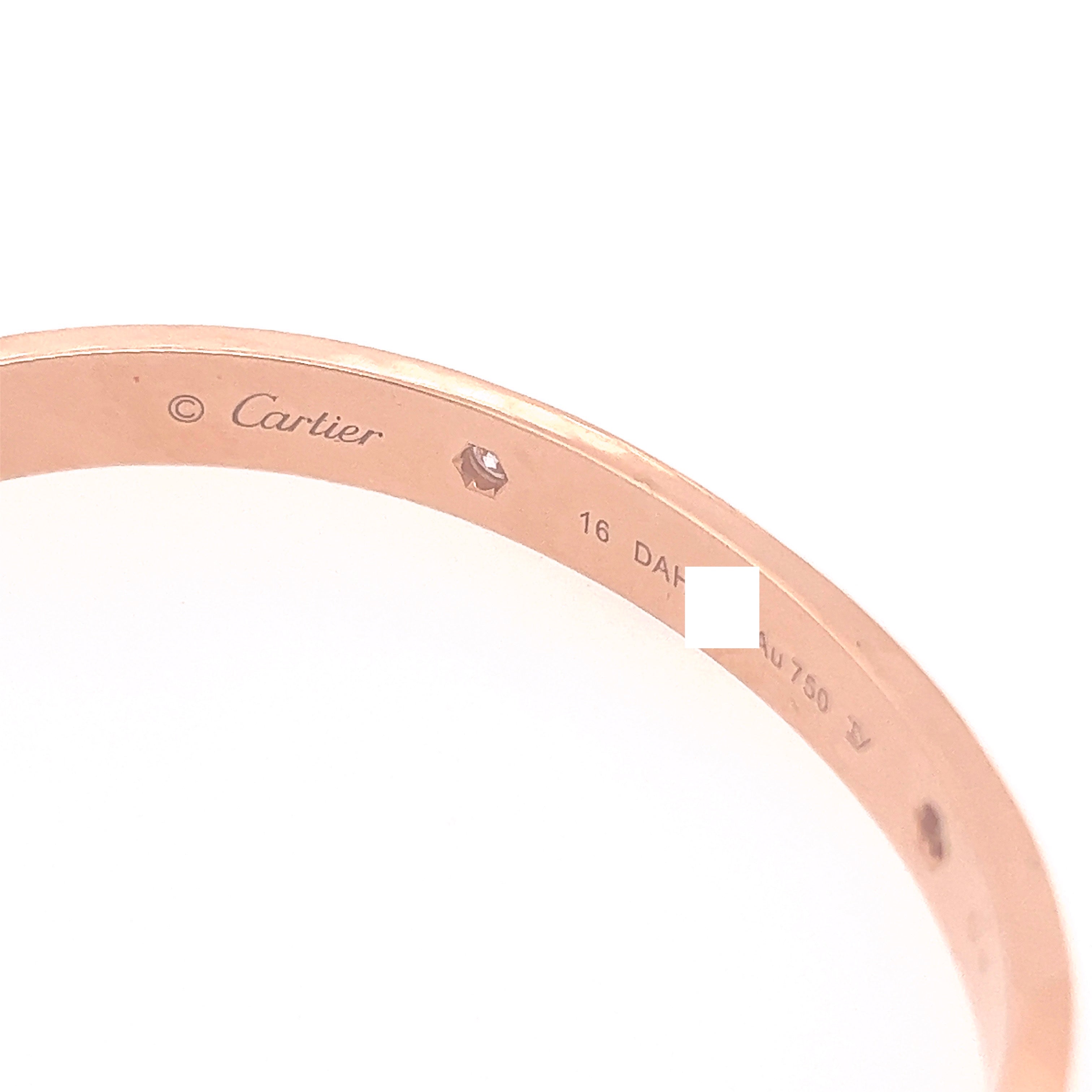 Cartier 18k Rose Gold 4 Diamonds love Bracelet Size 16