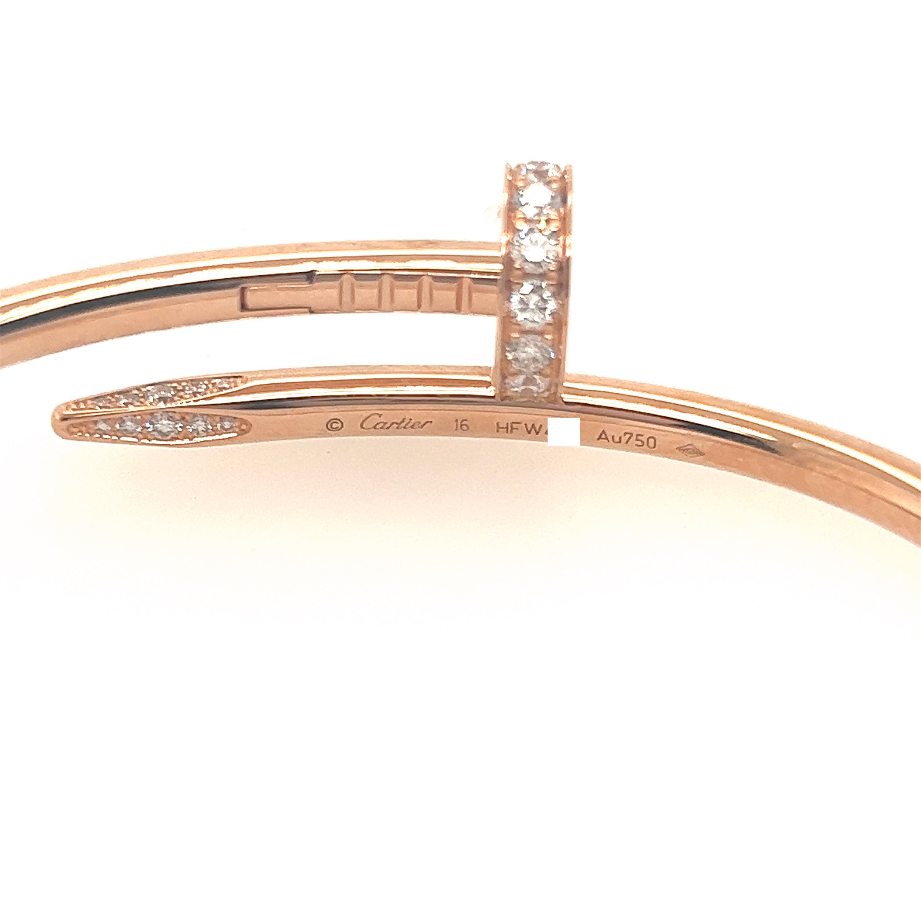 Cartier 18k Rose Gold Diamonds Juste Un Clou Bracelet Size 16