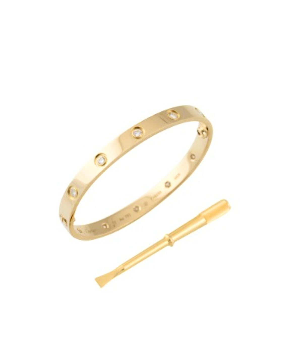 Cartier 18k Yellow Gold Love 10 Diamonds Old Scew bracelet Size 16.