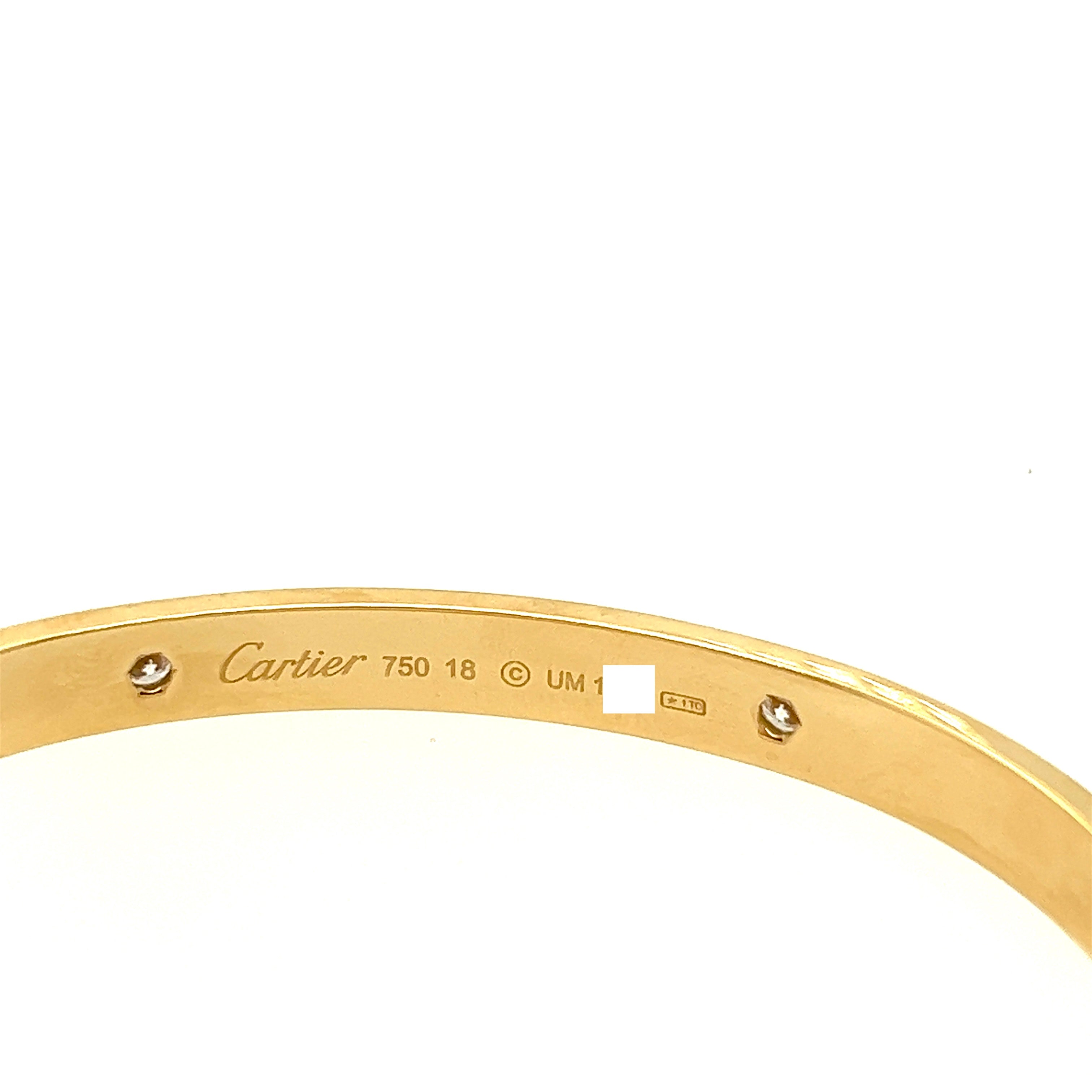 Cartier 18k yellow gold 4 diamond love bracelet Size 18