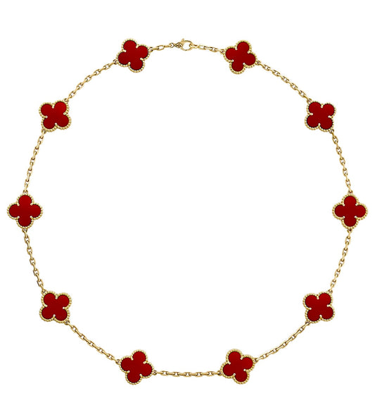 Van Cleef & Arpels Carnelian Vintage Alhambra necklace, 10 motif